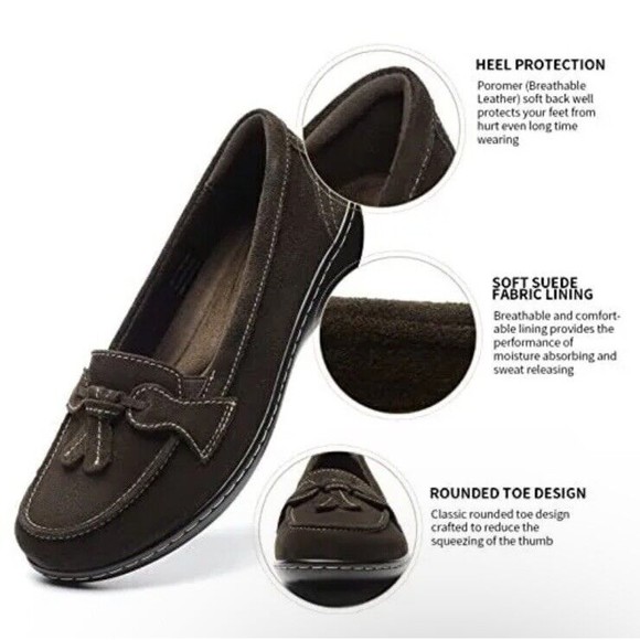 Women Black Classic Penny Loafers Sz 8 Microsuede Leather Slip On Walking Flats - Picture 8 of 11